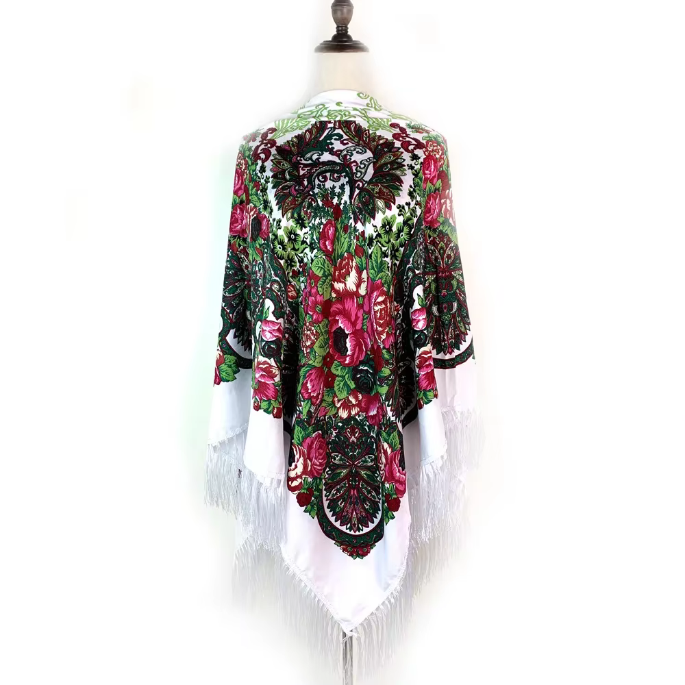 Foulard Carré Russe de Luxe à Imprimé Floral pour Femme, Châle Traditionnel 21 ème Ethnique, Bandana