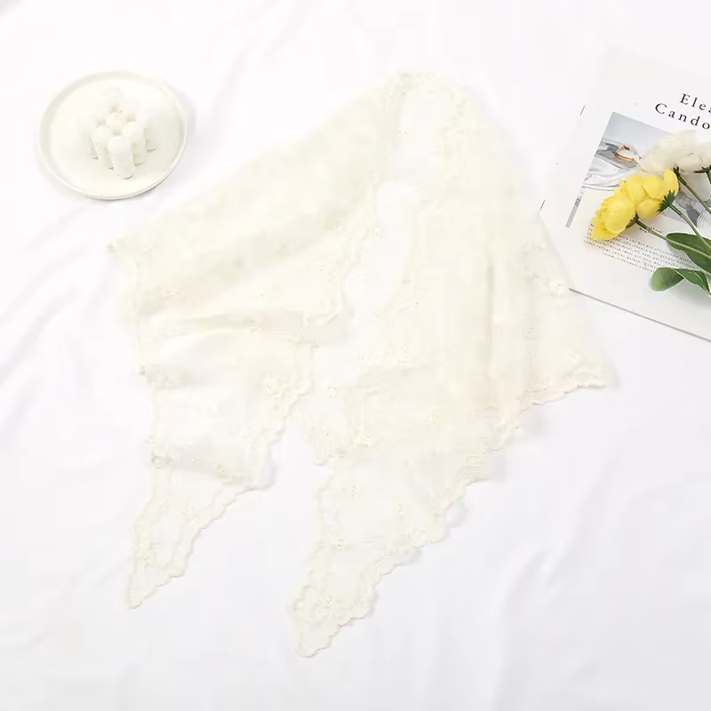 Fleur brodée dentelle Triangle écharpe petit châle Crochet cou écharpe couleur unie foulard chapeaux