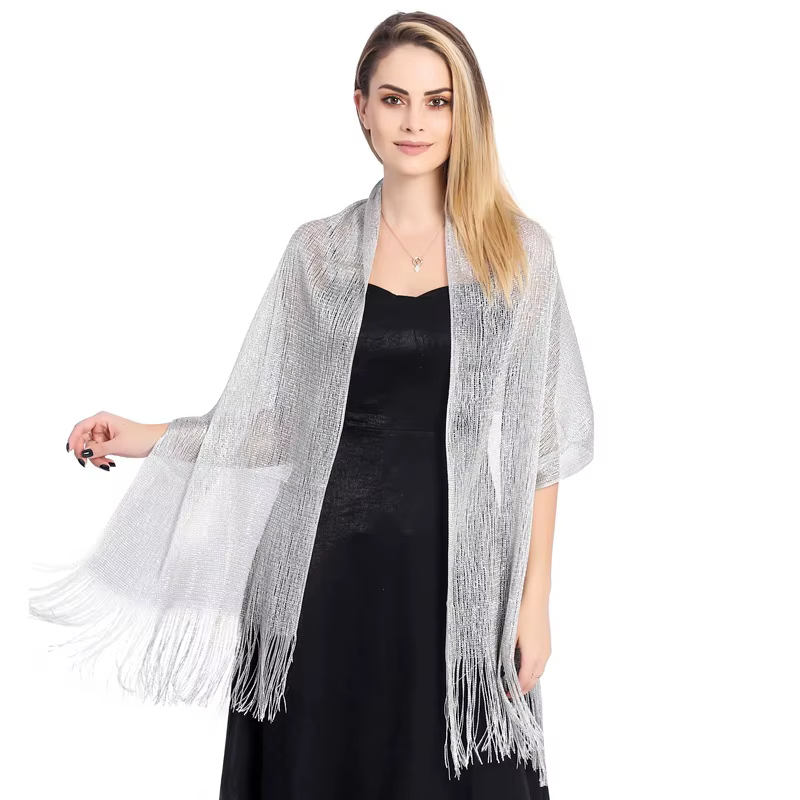 InjSunscreen-Écharpe Femme Or Argent Brcorporelle, Long Pompon, Robe de Soirée, Châle d'Été Mince, B
