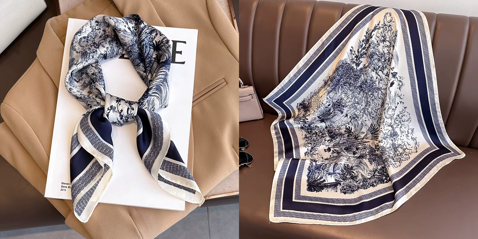 Foulard carré en soie imprimé Floral de luxe pour femmes, Foulard en Satin doux, bandeau de tête, Hi