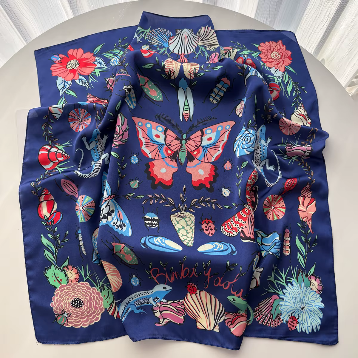 Femmes Foulard carré Foulard soie Imitation imprimé fleuri Foulard Bandana Foulard dame châle foular