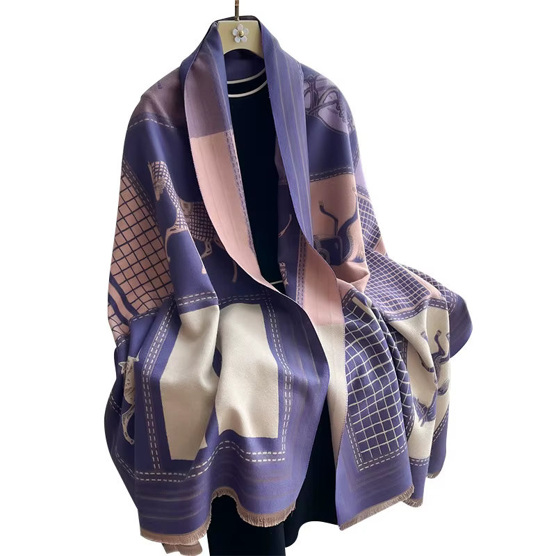 Automne hiver écharpe femmes Pashmina châles cheval imprimé enveloppes couverture en cachemire chaud
