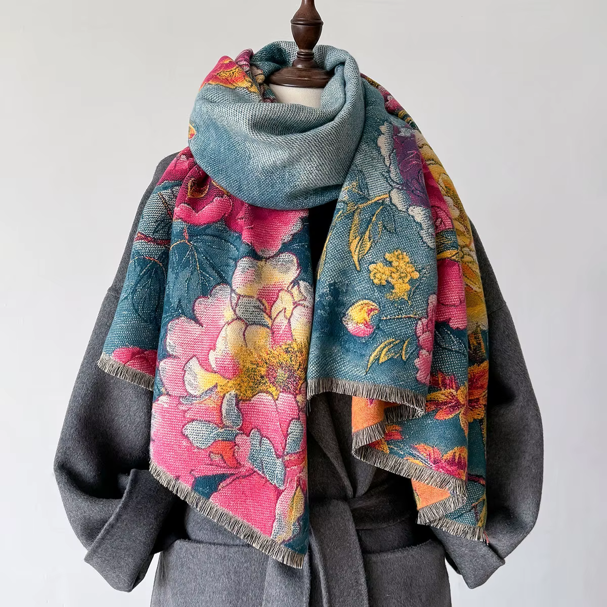 Écharpe chaude en cachemire pour femme, châle imprimé Floral, couverture épaisse de luxe, Bufanda Pa