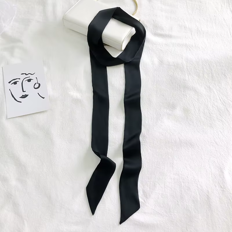 Foulard étroit en Satin de soie 5x200cm, foulard de cou solide, longue écharpe fine en soie, bandeau