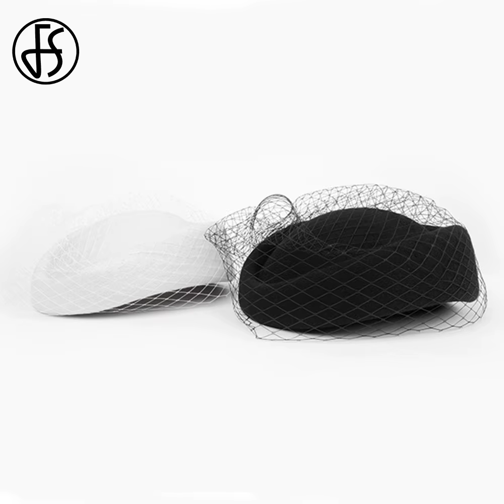 FS béret en feutre de laine blanche mariage britannique chapeaux pour femmes dames église Fedoras ch