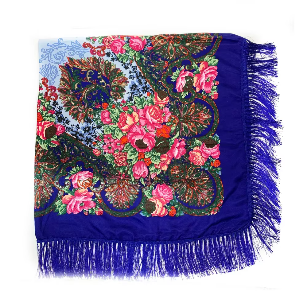 Foulard Carré Russe de Luxe à Imprimé Floral pour Femme, Châle Traditionnel 21 ème Ethnique, Bandana