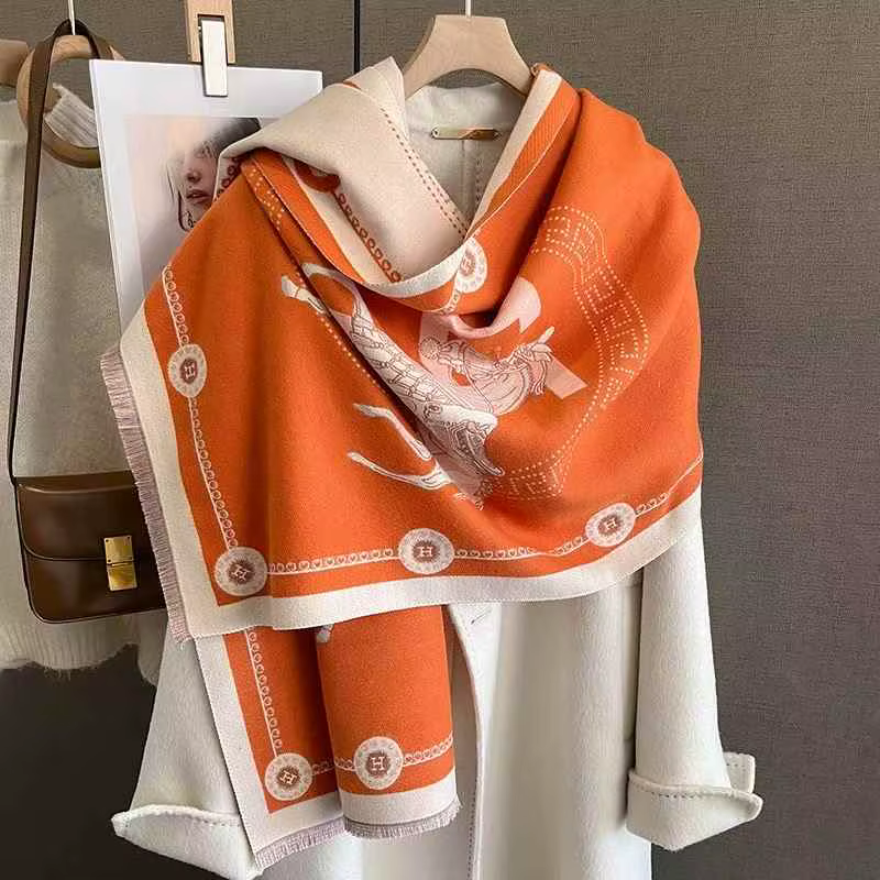 Écharpe de luxe en Faux cachemire pour femme, vêtement d'hiver à la mode, petit cheval, épais, chaud