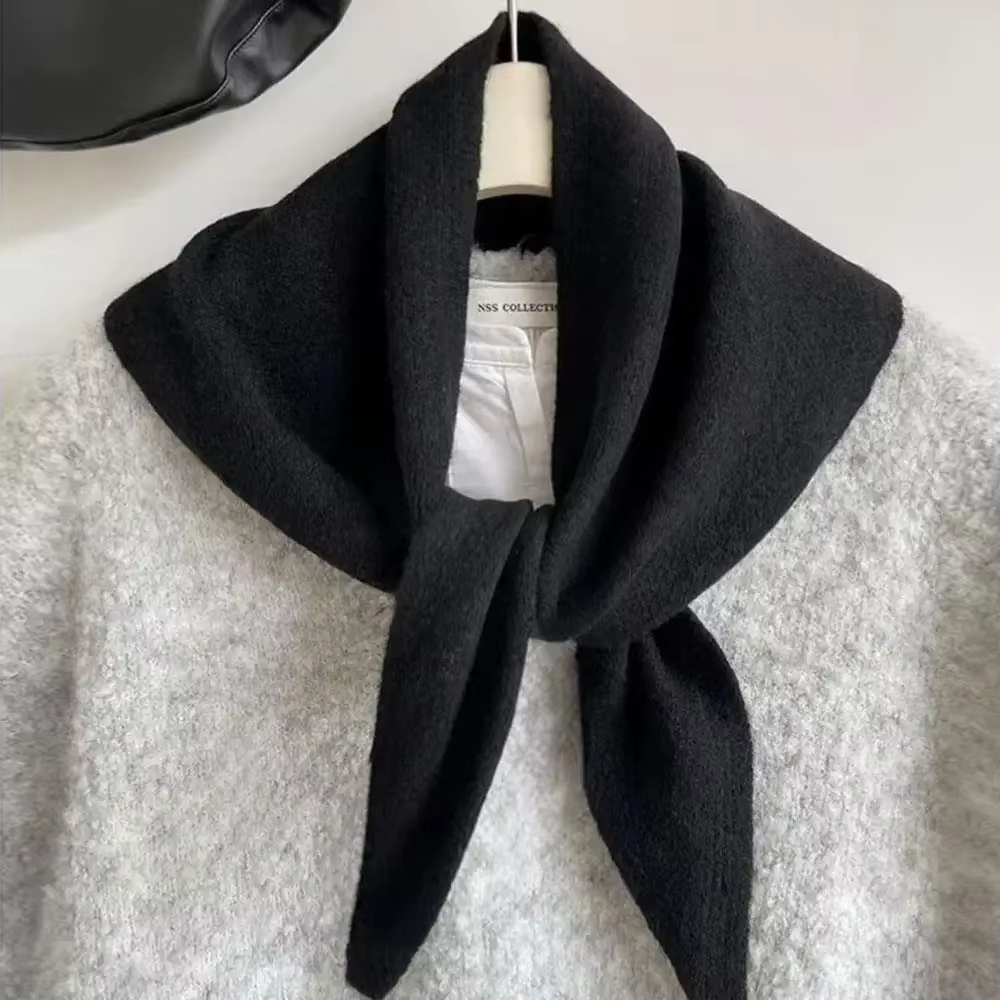 Écharpe en laine d'hiver pour femmes, Triangle chaud en tricot, couleur unie, châle enveloppant, Pas