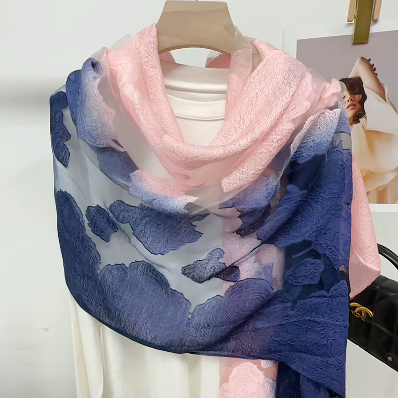 Châle écharpe avec sensation haut de gamme nouveau dégradé Style chinois fleur longue écharpe en soi