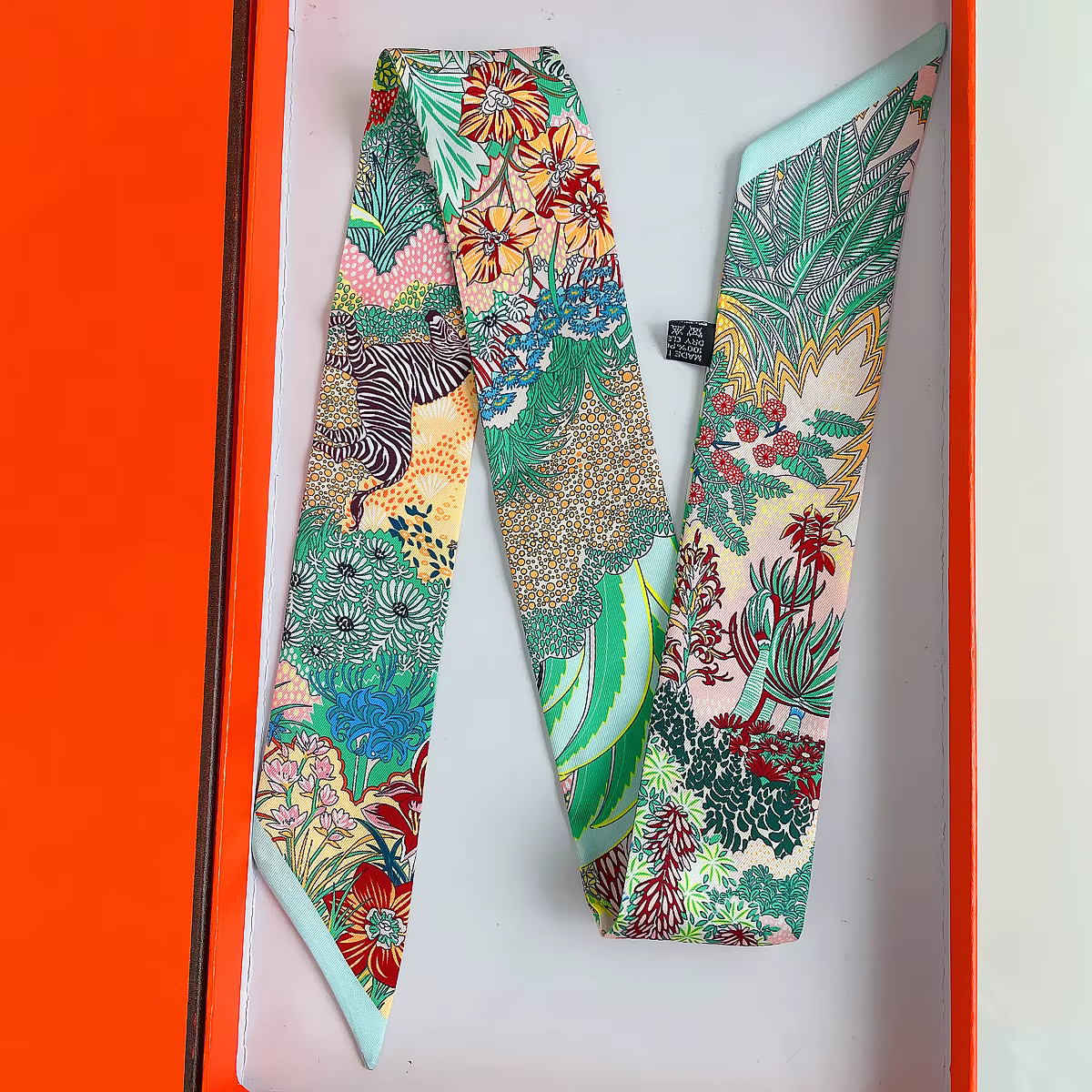 Foulard en soie de luxe pour femmes, Design de marque zèbre à fleurs, bandeau pour cheveux, à la mod