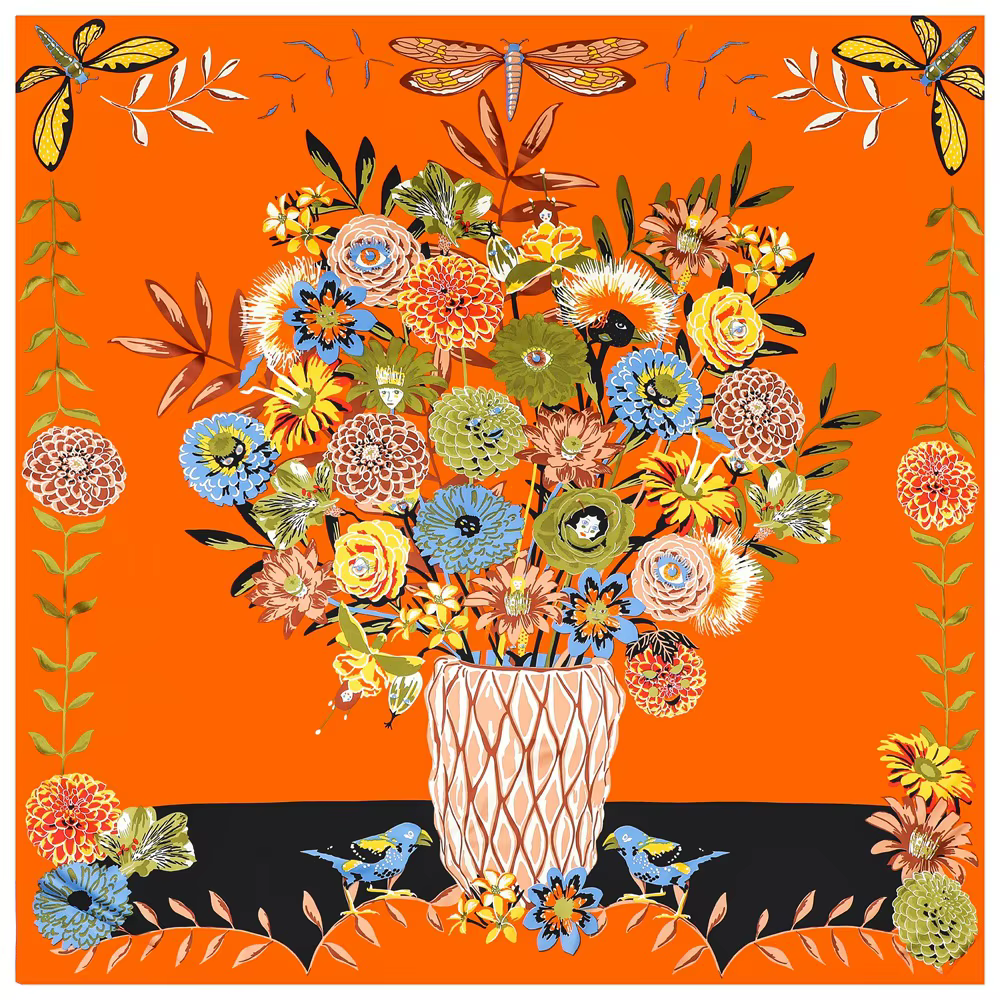 POBING-Foulard Carré pour Femme, Grand Châle, Bouteille de Fleurs, Bandana, Foulard de Luxe, Hijab