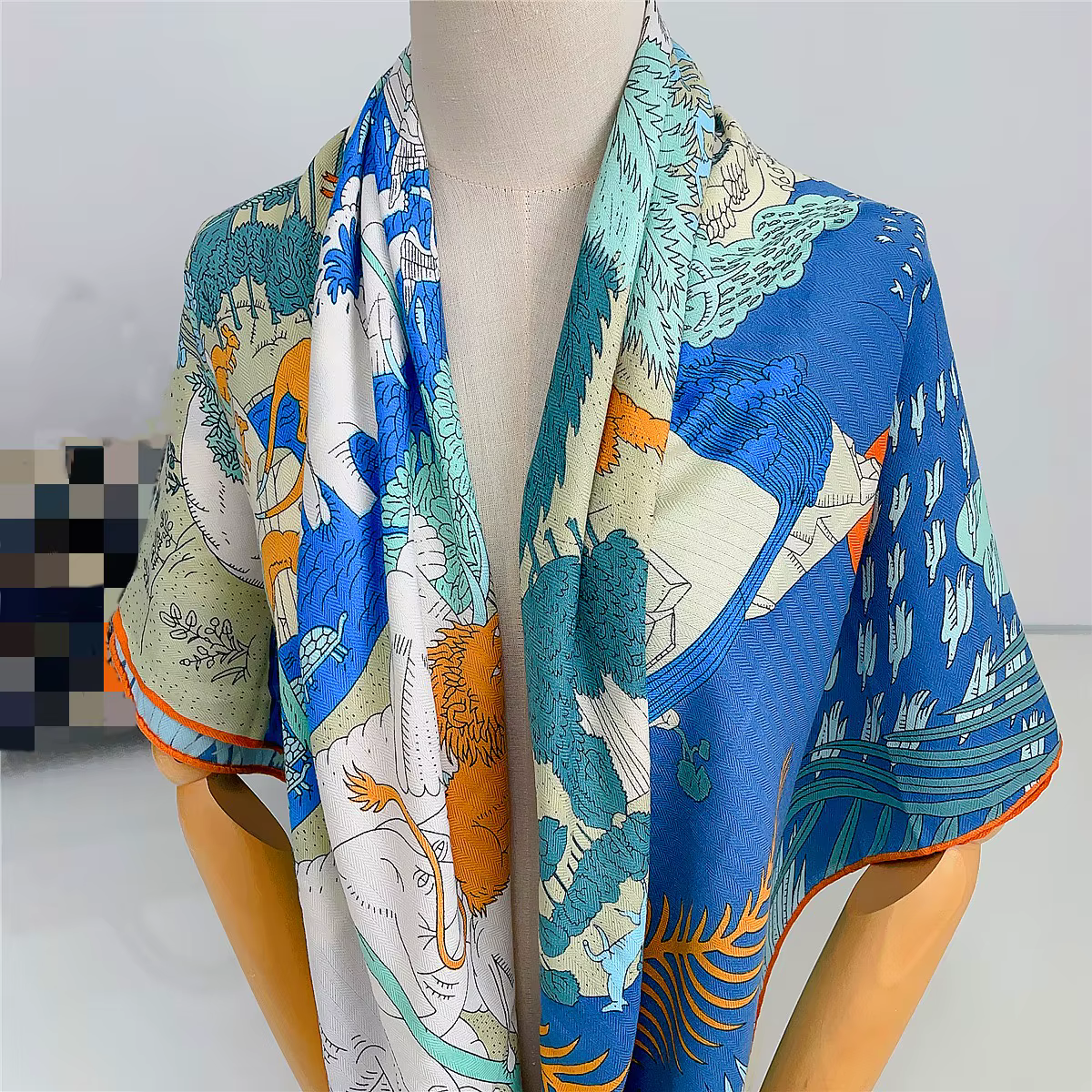 135CM foulard en cachemire de soie femmes châles roulés à la main animaux de la Jungle imprimer foul