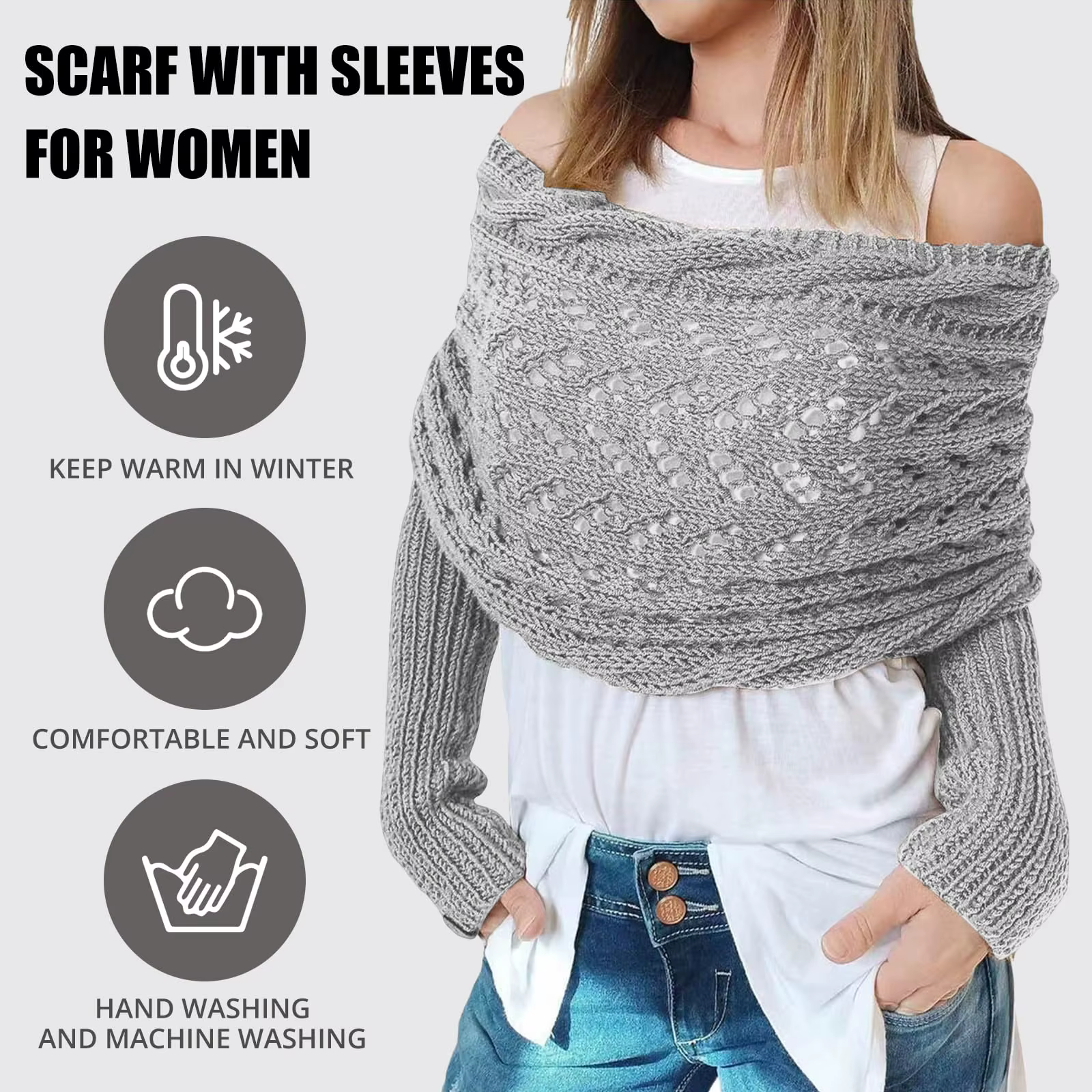 Écharpe multifonctionnelle à manches pour femmes, châle d'hiver avec manches, couleur unie, écharpe 