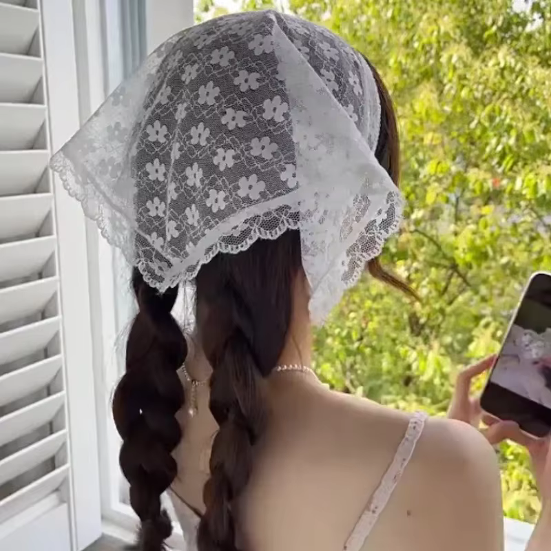 Foulard triangulaire rétro à fleurs pour femmes et filles, bandeau carré, coiffure pastorale françai