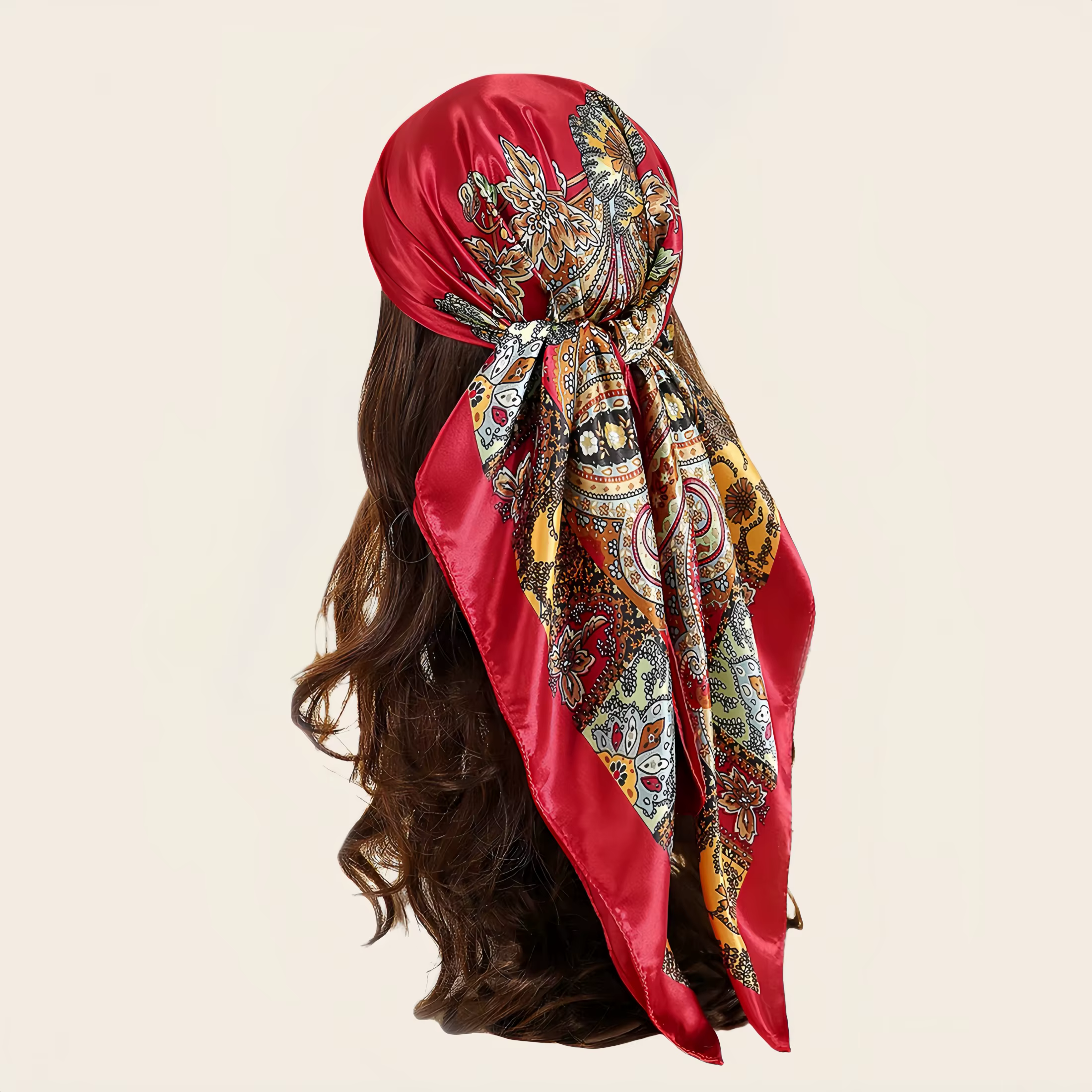1 écharpe en soie imprimée pour femme, foulard en soie imitation, peut être utilisée comme écharpe o
