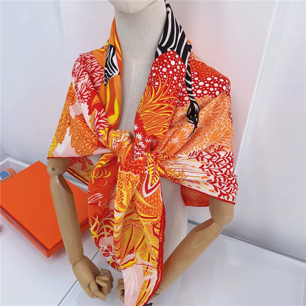 Foulard en cachemire de soie pour femmes, châle roulé à la main, imprimé zèbre forêt, carré, envelop