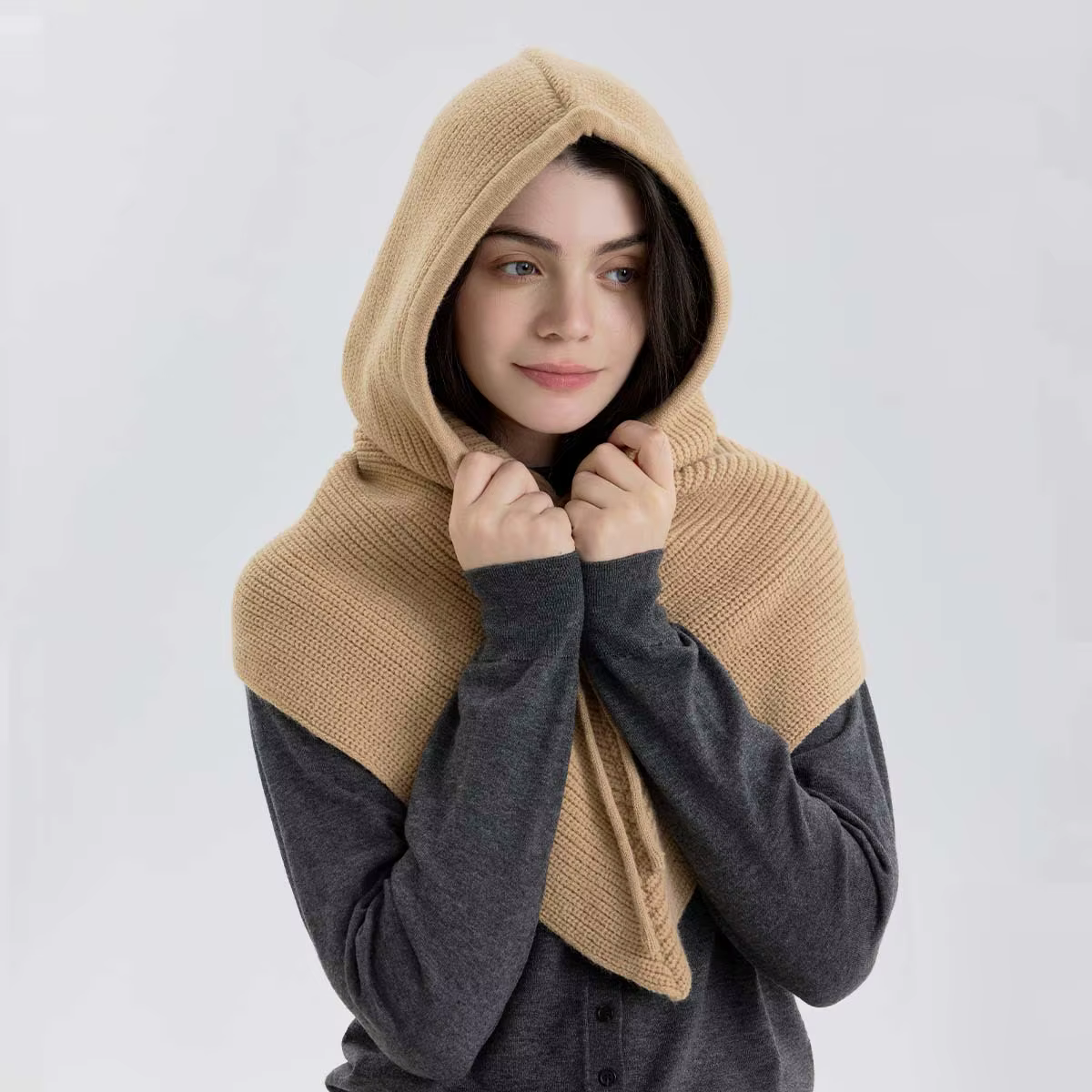 Cagoule d'hiver pour femmes, écharpe tricotée à capuche, casquette chaude d'extérieur, une pièce, co