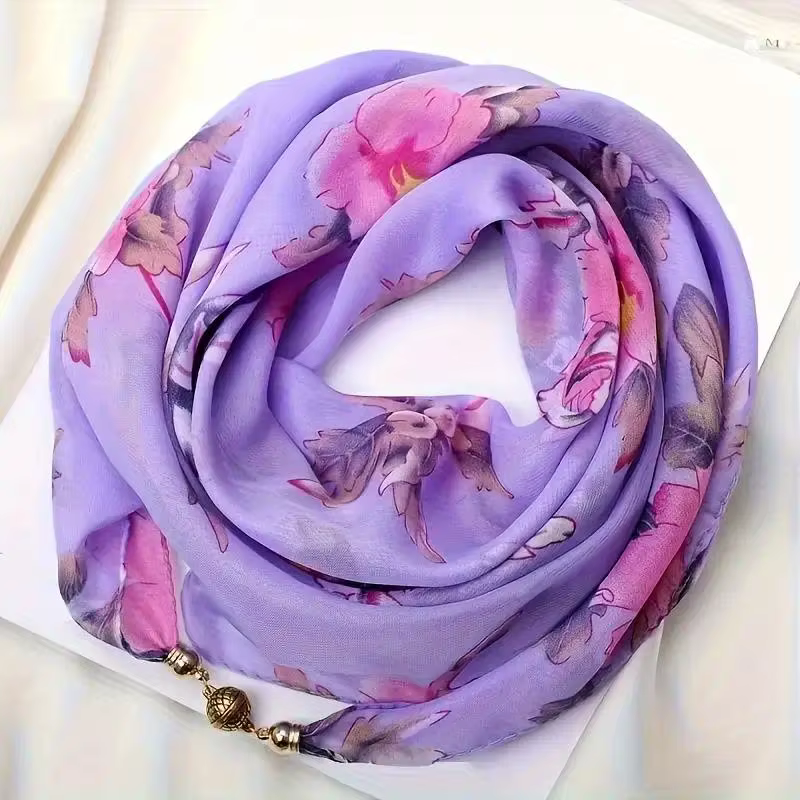 Nouveau Foulard Carré en Mousseline de Luxe pour Femme avec Boucle Magnétique, Protection Solaire et
