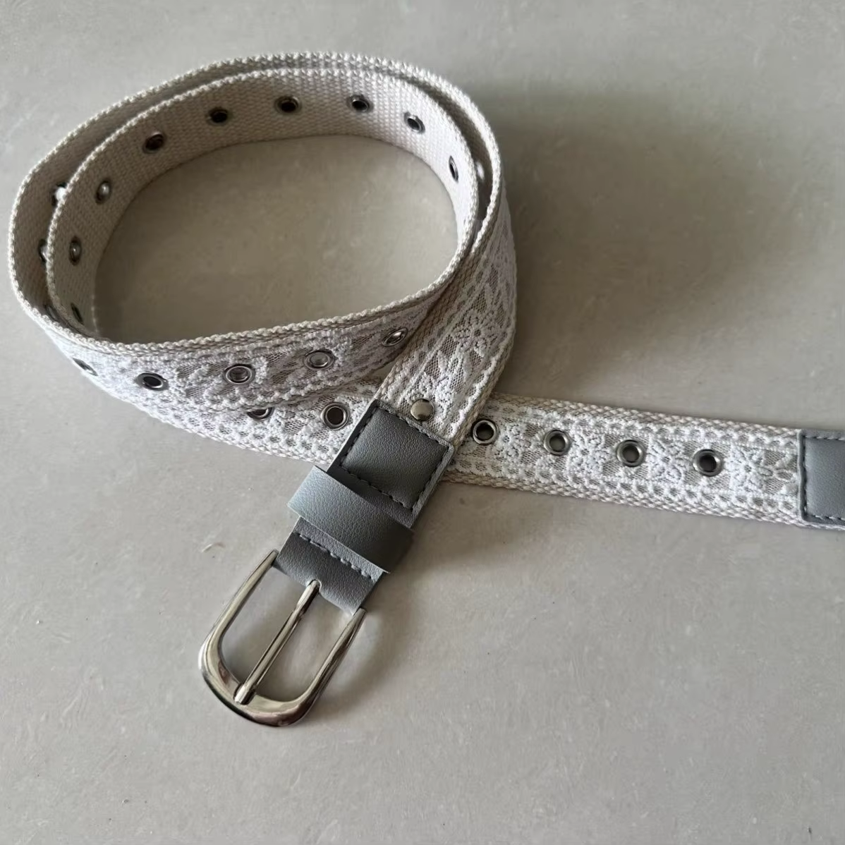 Ceinture en toile vintage avec dentelle pour femme, boucle métallique tendance, ceinture décorative,