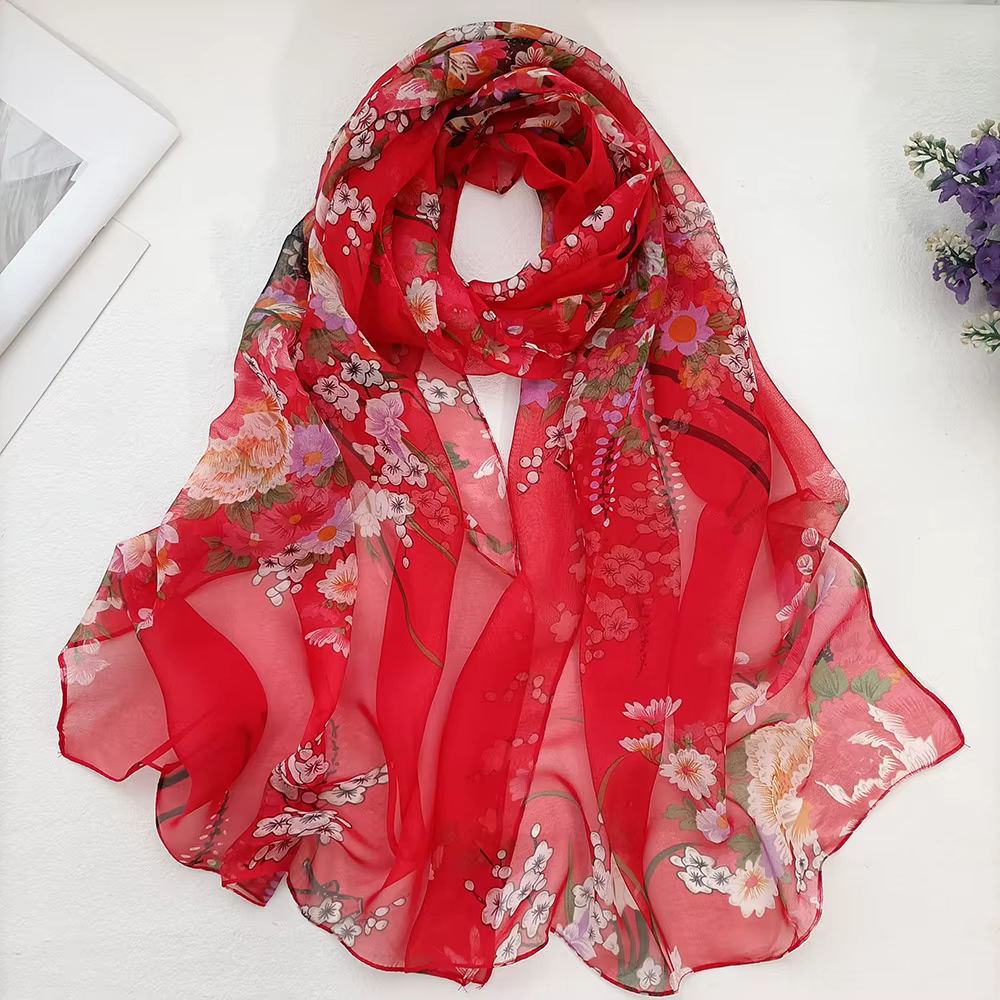 Foulard élégant en mousseline de soie Georgette pour femmes, Bandana d'été prune Bossom, protection