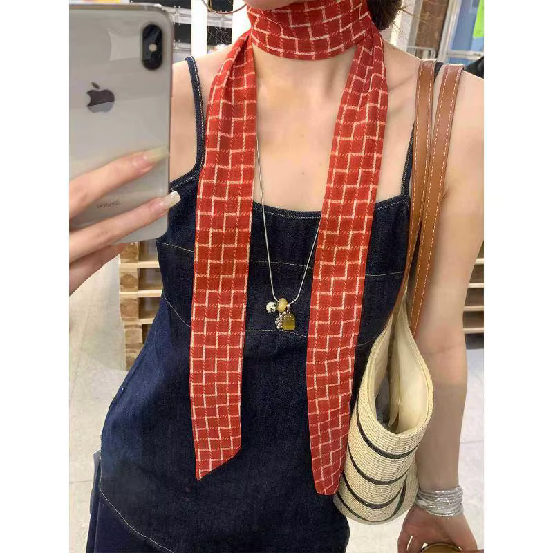 ◮ Écharpe étroite à carreaux rouges, style vintage, pour femme, accessoire Y2K, attache pour cheveux