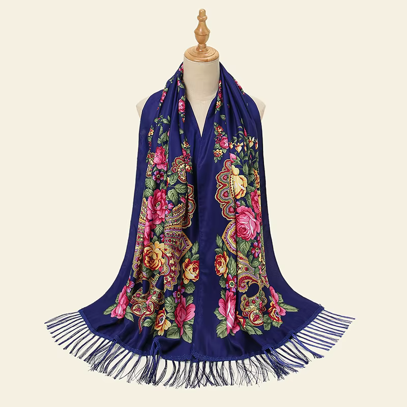 Marque de luxe nouvelle fleur rétro Style ethnique imprimé écharpe femmes longue serviette gland env