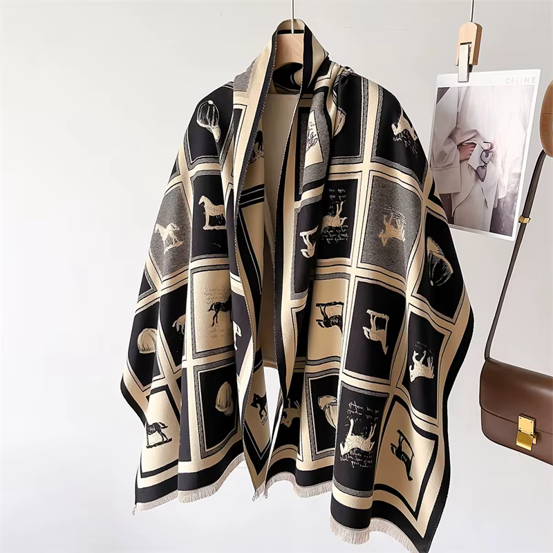 Écharpe en Cachemire pour Femme, Châle Chaud, Couverture, Grand Gland, Poncho, Cheval Élégant, Pashm