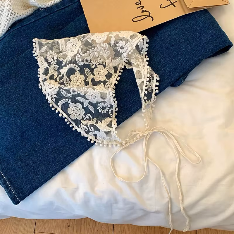 Foulard en dentelle florale tissée blanche pour femmes, enveloppe rétro Triangle, chapeau, bandeau P