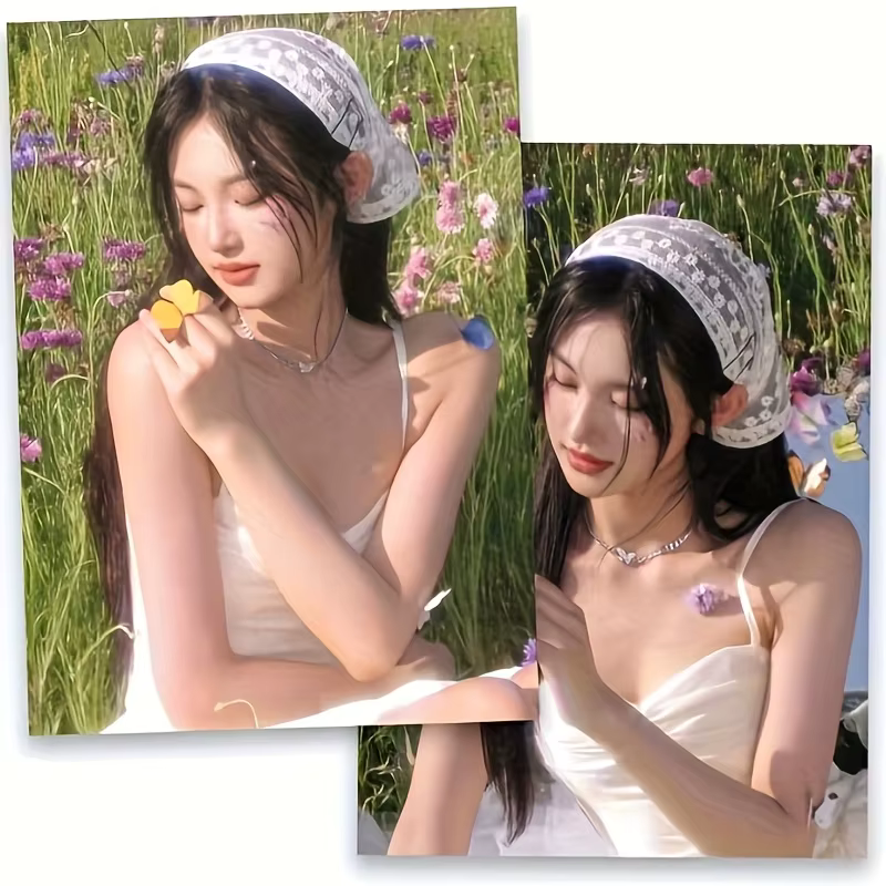 1 pièce Foulard triangulaire en dentelle blanc, Turban doux en dentelle, Bandeau de voyage pour phot