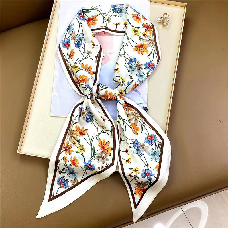 Nouveau Long foulard en soie Style coréen imprimé élégant foulard d'été mode décoratif diagonale éch