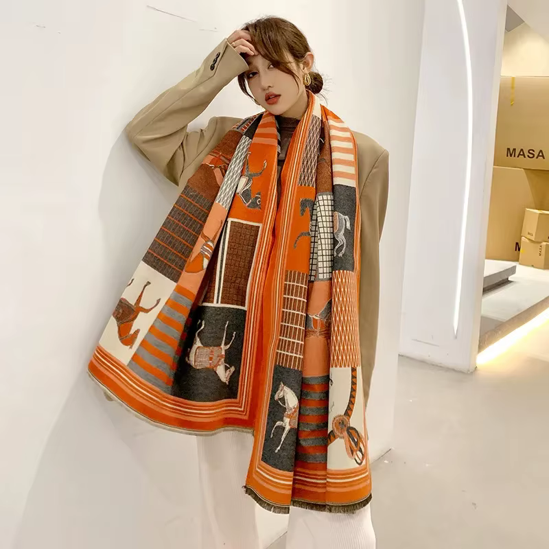 Écharpe de luxe en cachemire pour femme, Design chaud, couverture Pashmina, cheval, châle, épais, Bu