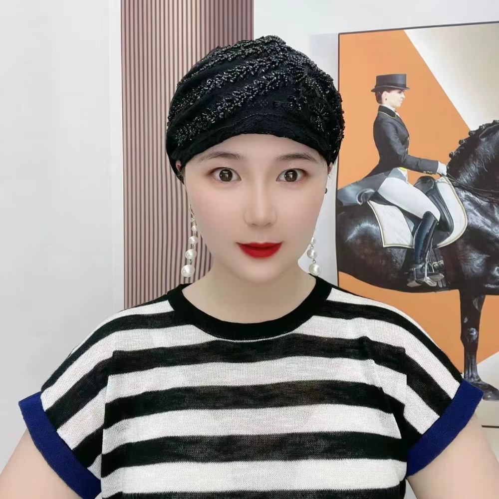 Foulard de tête en dentelle, Turban, chapeaux, strass, cravate élastique, Hijab d'été, foulard fin, 
