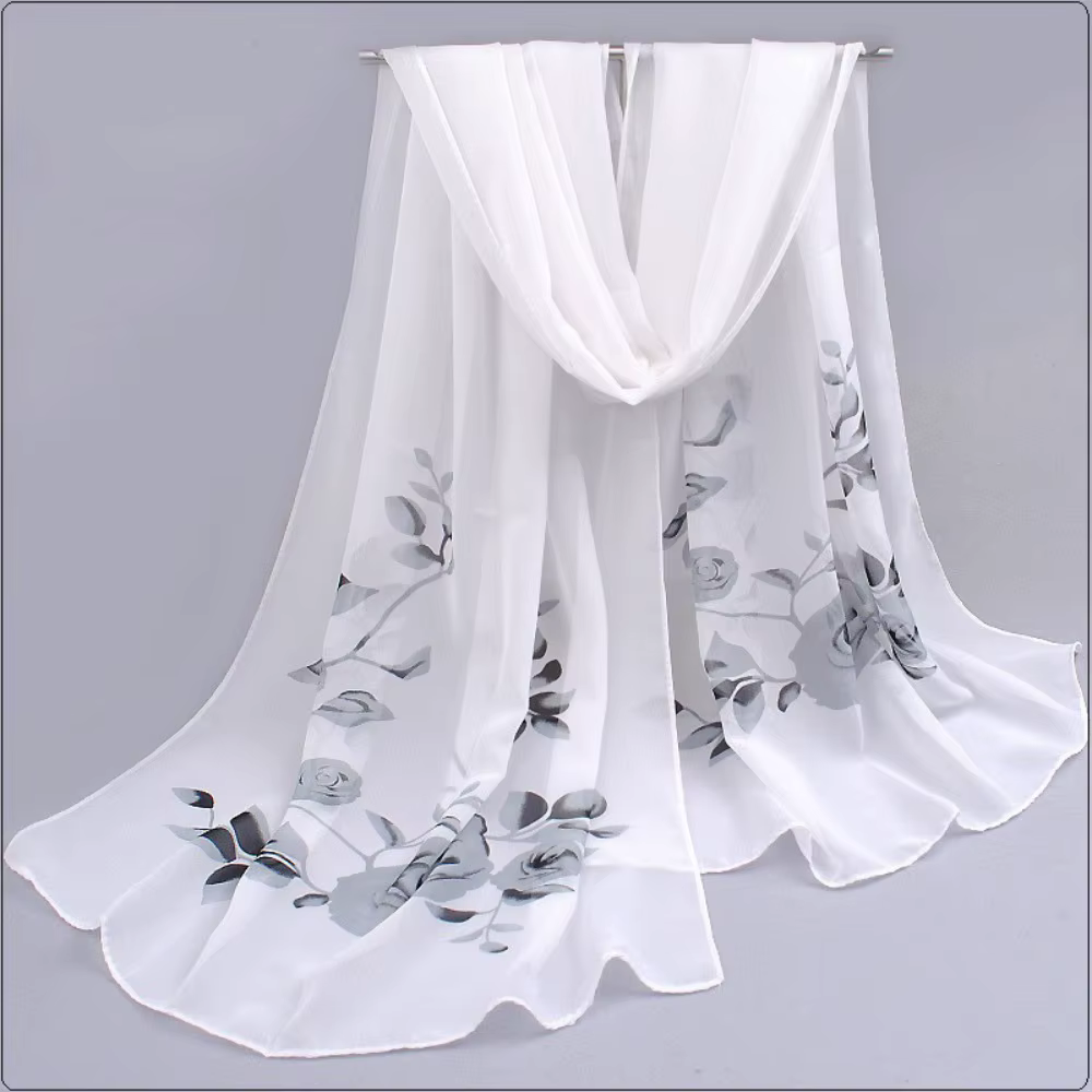 Écharpe en mousseline de soie à motif de branche Rose, Design de luxe, marque imprimée, écharpe de p