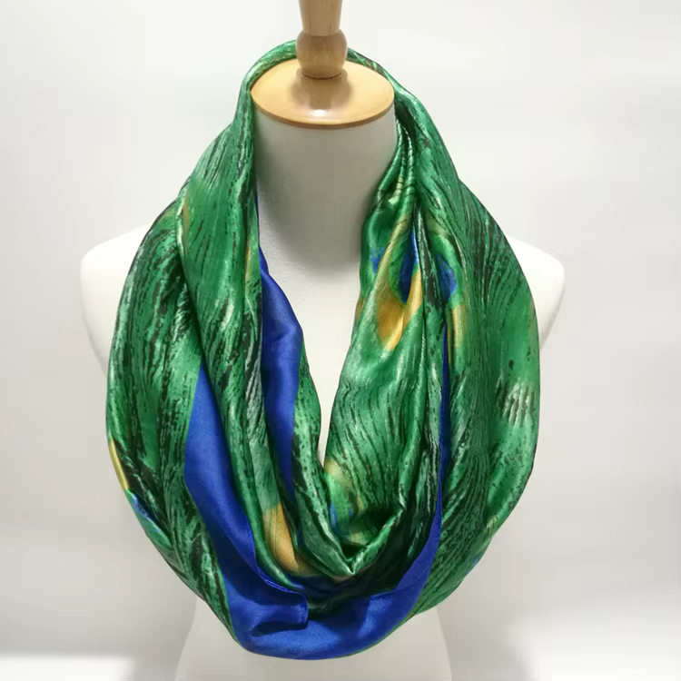 Écharpe légère à motifs plumes de paon vertes pour femme, foulard, tour de cou, snood circulaire, éc