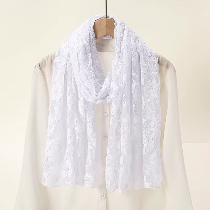 Écharpe en dentelle rose pour femme, longue serviette, hijab musulman, châles, enveloppes longues, v