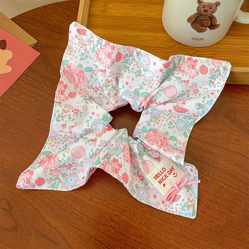 Écharpe carrée brodée pour femme, chouchou en soie Kawaii, accessoire pour cheveux, pour queue de ch