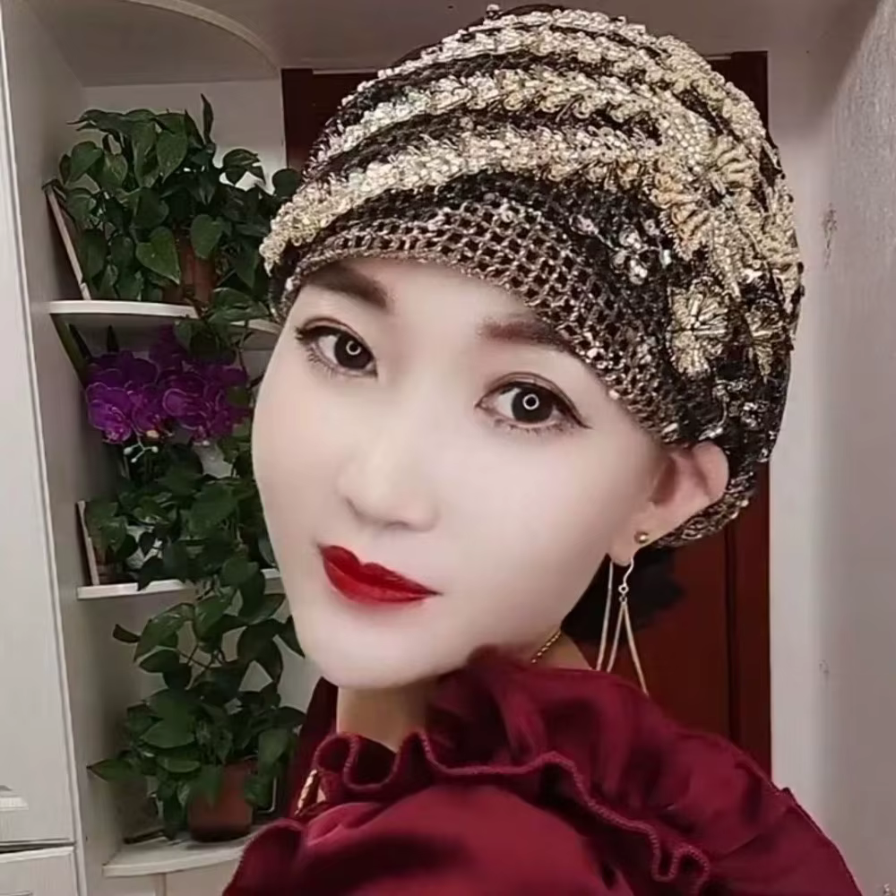 Foulard de tête en dentelle Turban chapeaux strass cravate élastique Hijab été mince foulard Turban 