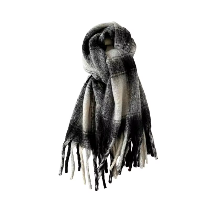 Écharpe cou à carreaux 39BD, châle enveloppant avec glands, accessoire cou d'hiver pour femmes homme