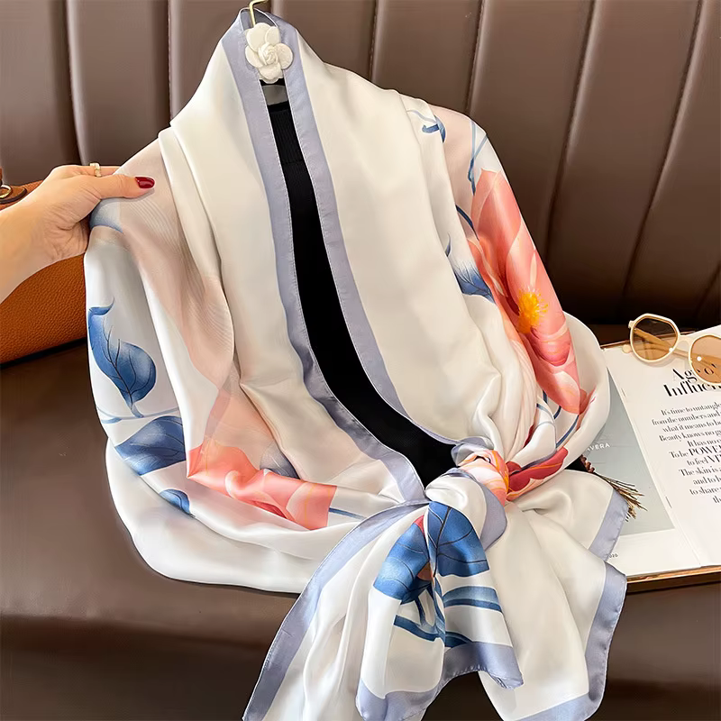 Écharpe Hijab en Satin pour Femme, Design à la Mode, Étole de Plage, Protection Solaire d'Été, Foula