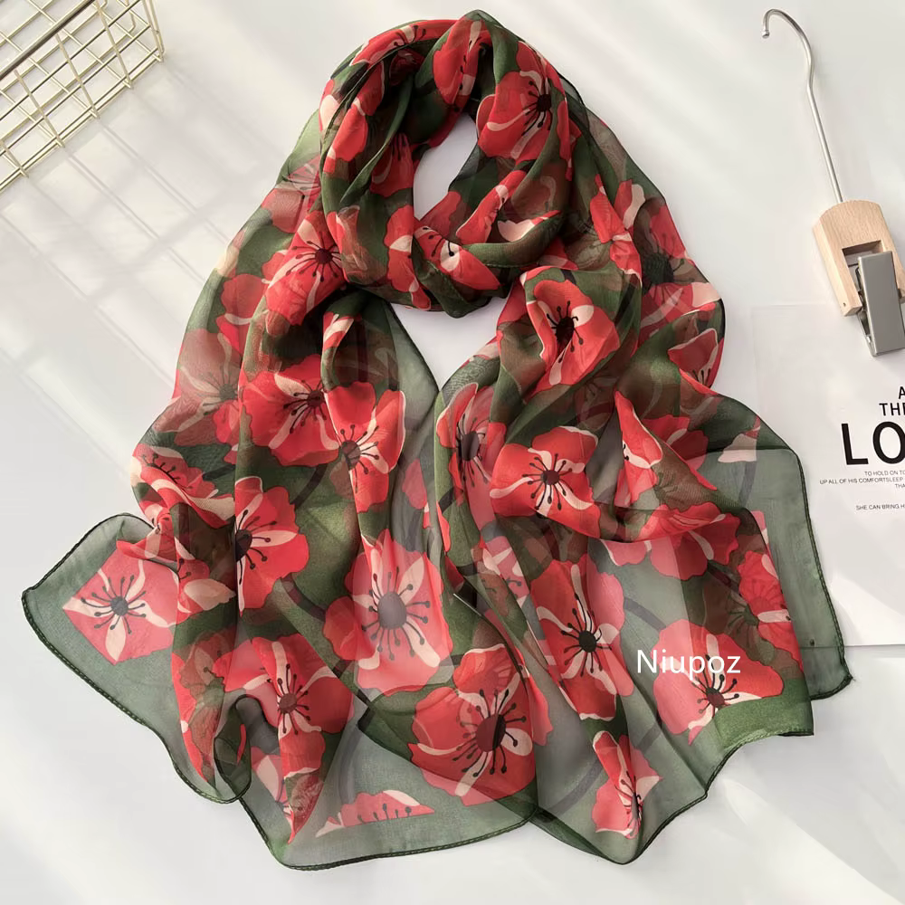 Foulard à fleurs en mousseline de soie pour femmes, bandana d'été, protection solaire, léger et resp