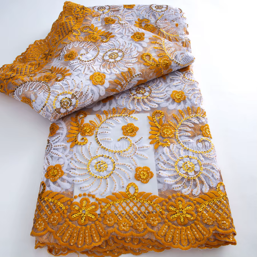 Tissu africain en dentelle et Tulle en maille, 5 Yards, de haute qualité, pour mariée nigériane, mar