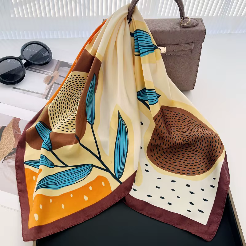 Foulard en soie imprimé à pois pour femmes, 70cm, imitation soie, élégant et polyvalent, sac à couvr