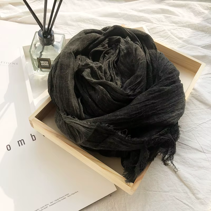 Écharpe en coton et lin unisexe, de Style japonais, teintée, enveloppes, mode coréenne, accessoires 