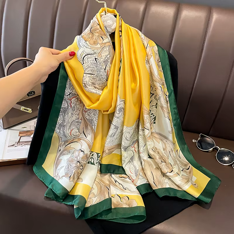 Écharpe de Luxe à Motif Floral pour Femme, Châle Enveloppant, Hijab, Bande de Sauna, Foulard, Étoles