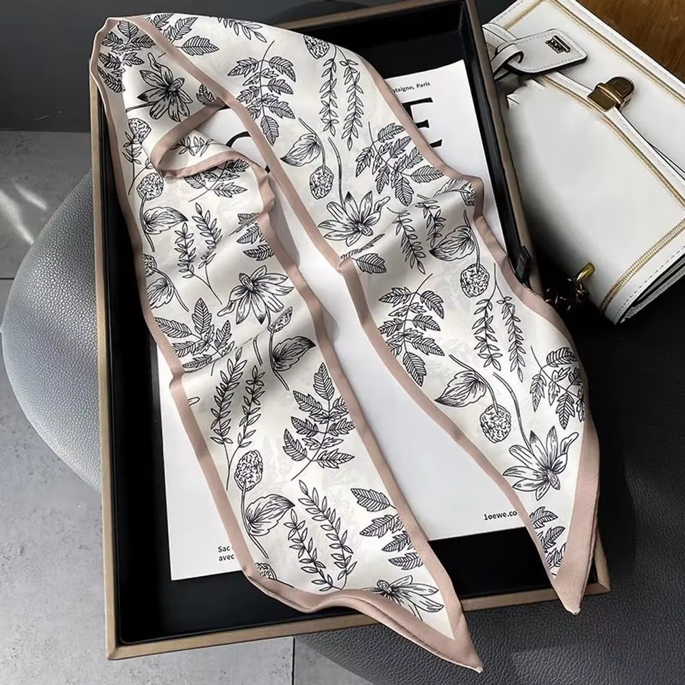 Floral Ins longue écharpe feuille douce cou écharpe printemps bandeaux bandes de cheveux fleur impri