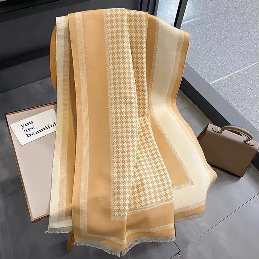 Écharpe jacquard pied-de-poule élégante, une écharpe/châle polyvalente et chaleureuse pour femmes en