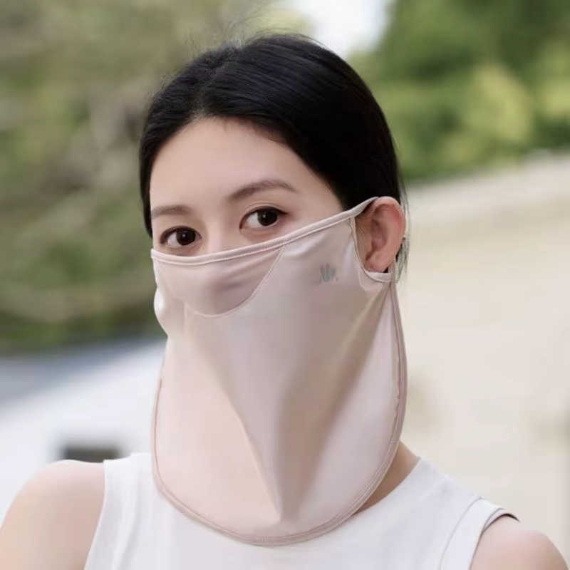 Couvre-visage et cou en soie glacée anti-UV pour femme – Masque de protection solaire respirant et r