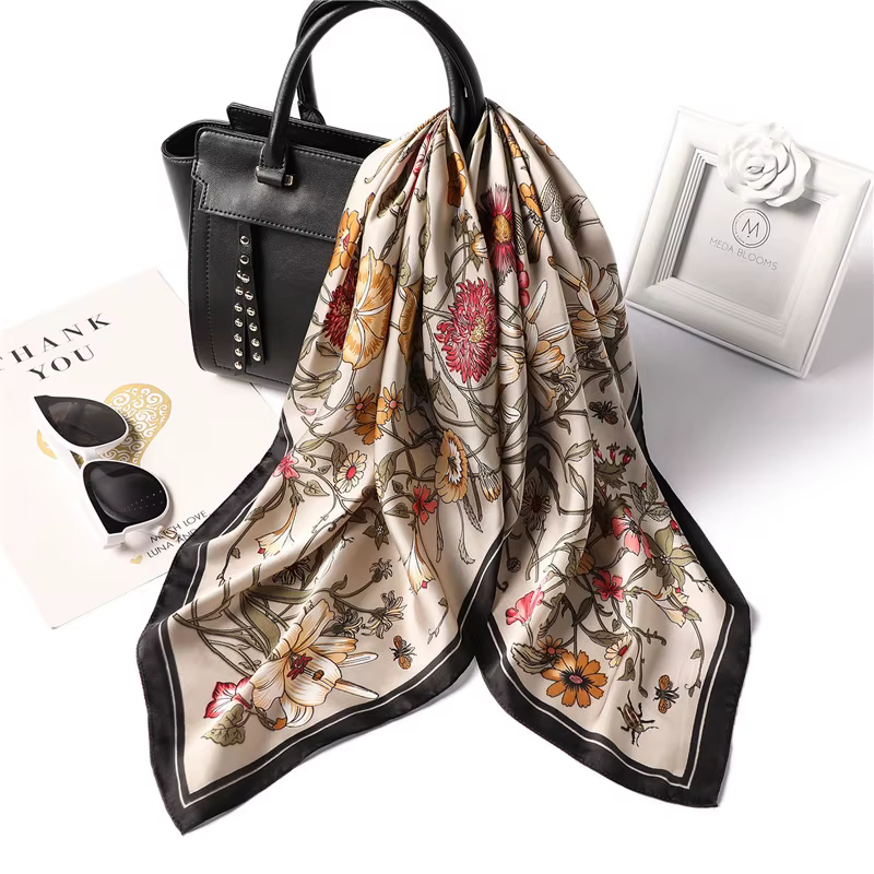 Foulards de luxe imprimés pour femmes, foulard en soie, décorations florales, petites cravates, band