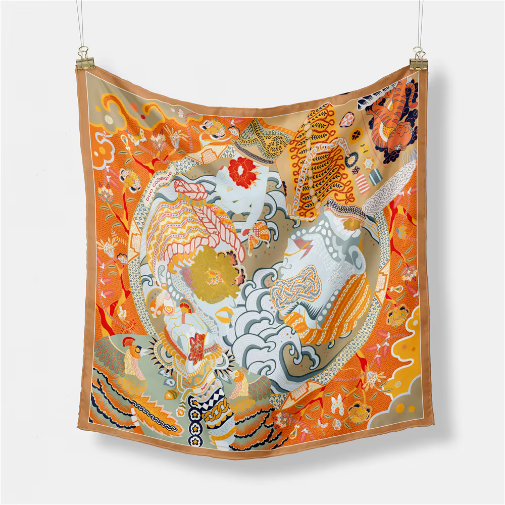 Petit Foulard Carré à Motif Coloré pour Femme, Hijab à la Mode, Nouveau Design, 2024