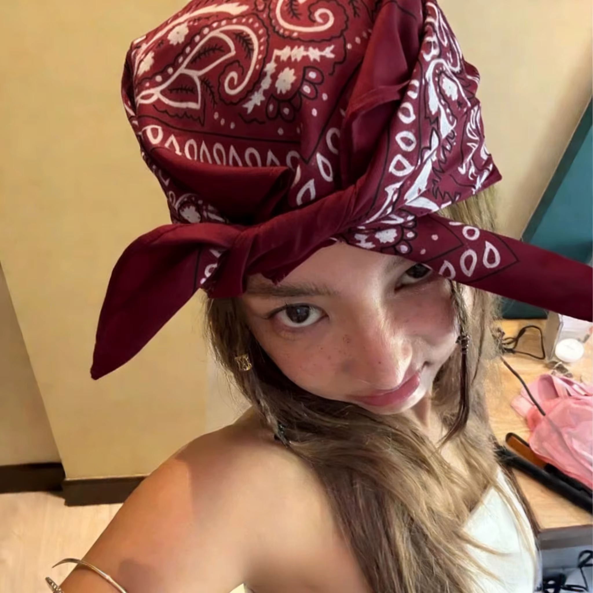 Foulard Bandana Rouge Vin pour Femme, Imprimé Cachemire Vintage, Unisexe, Style Rétro Hip Hop, Print